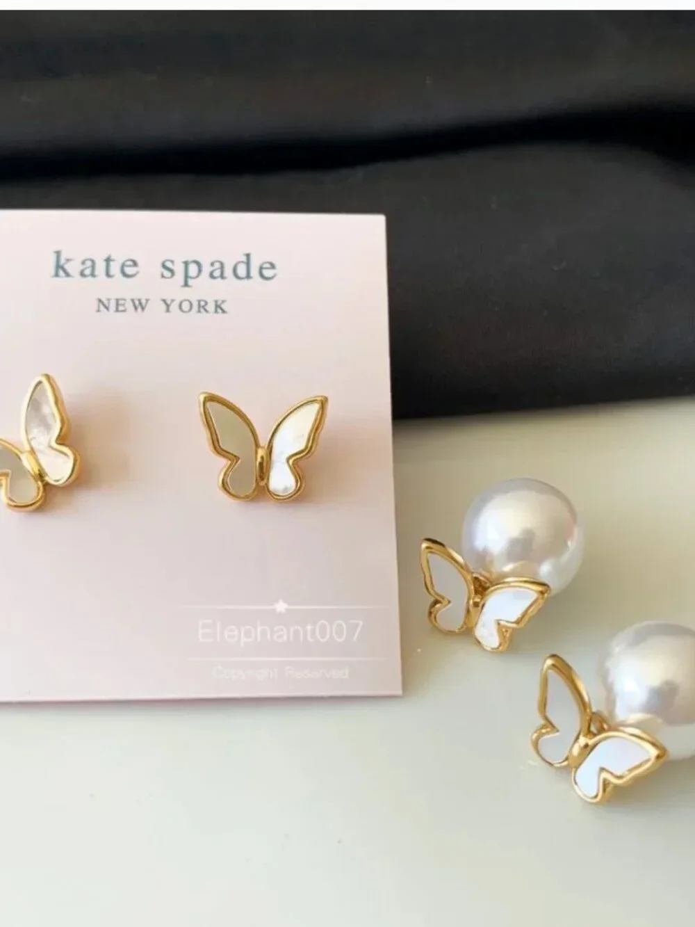 Kate Spade Mother of Pearl Butterfly Pearl Stud Earrings Gold Reversible Earring